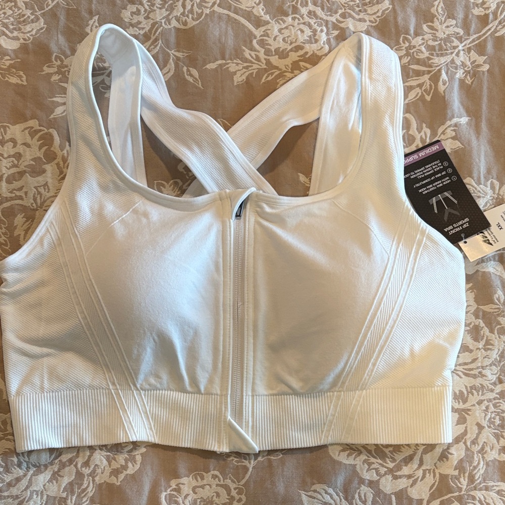 Avia White Zip-Front Sports Bra